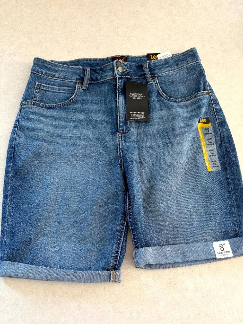 NWT Lee women's Denim Jean Shorts Size 12  Bermuda Mid Rise Shorts  Inseam 8"